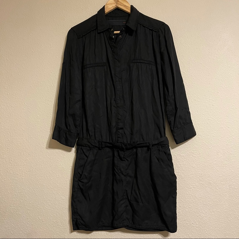 Etienne Marcel Shirt Dress Collared Button Sleeve Pockets Black Size Small - Picture 2 of 13